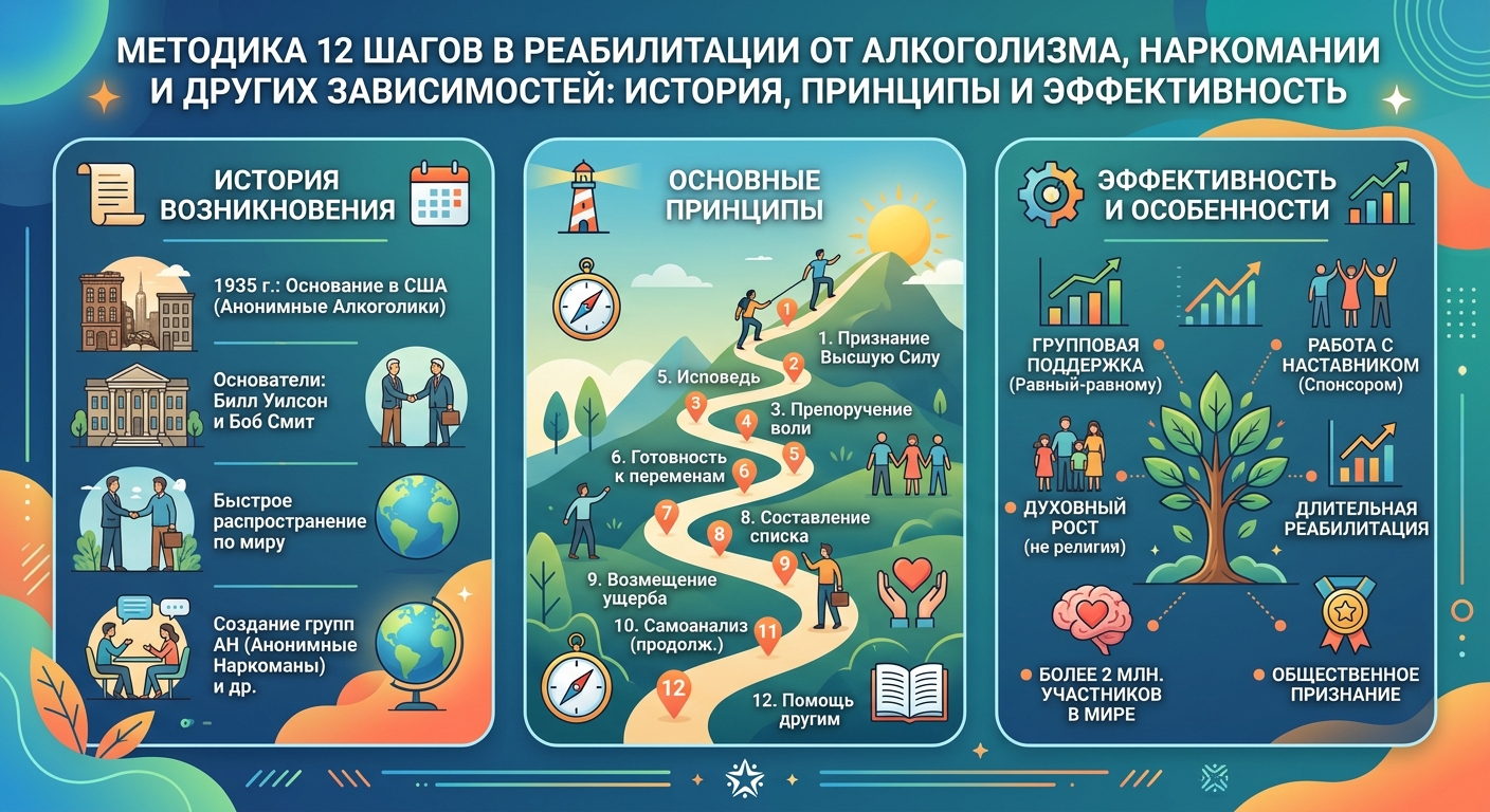 Методика 12 шагов в реабилитации от алкоголизма, наркомании и других зависимостей: история, принципы и эффективность
