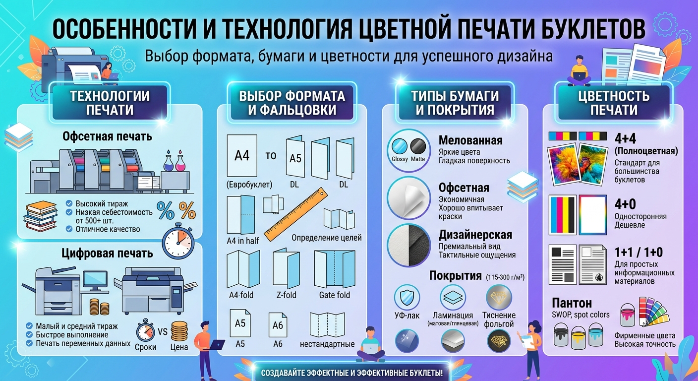 Особенности и технология цветной печати буклетов: выбор формата, бумаги и цветности