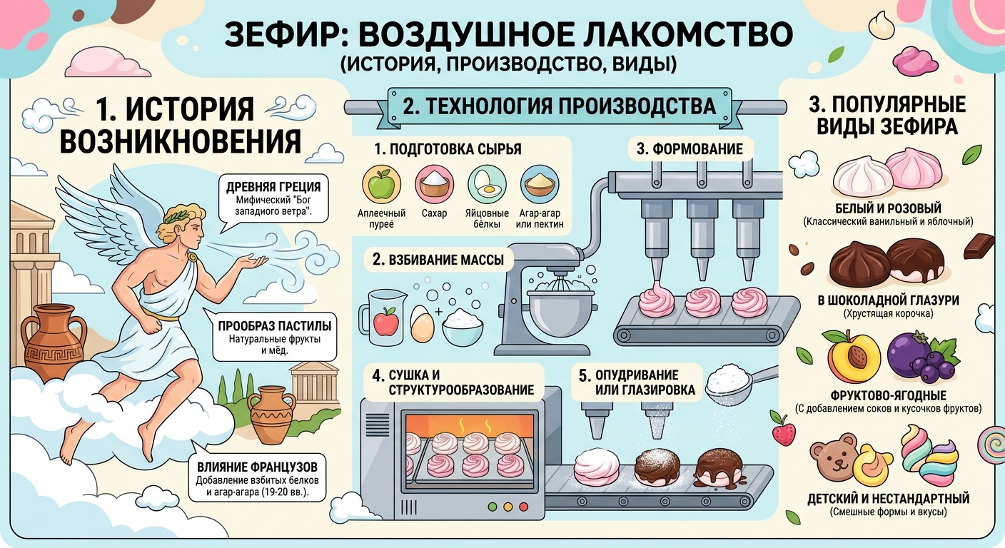 Зефир: история возникновения, технология производства и популярные виды воздушного лакомства