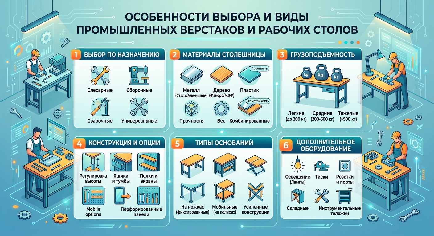 Особенности выбора и виды промышленных верстаков и рабочих столов