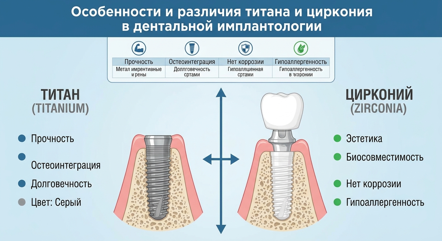 Особенности и различия титана и циркония в дентальной имплантологии